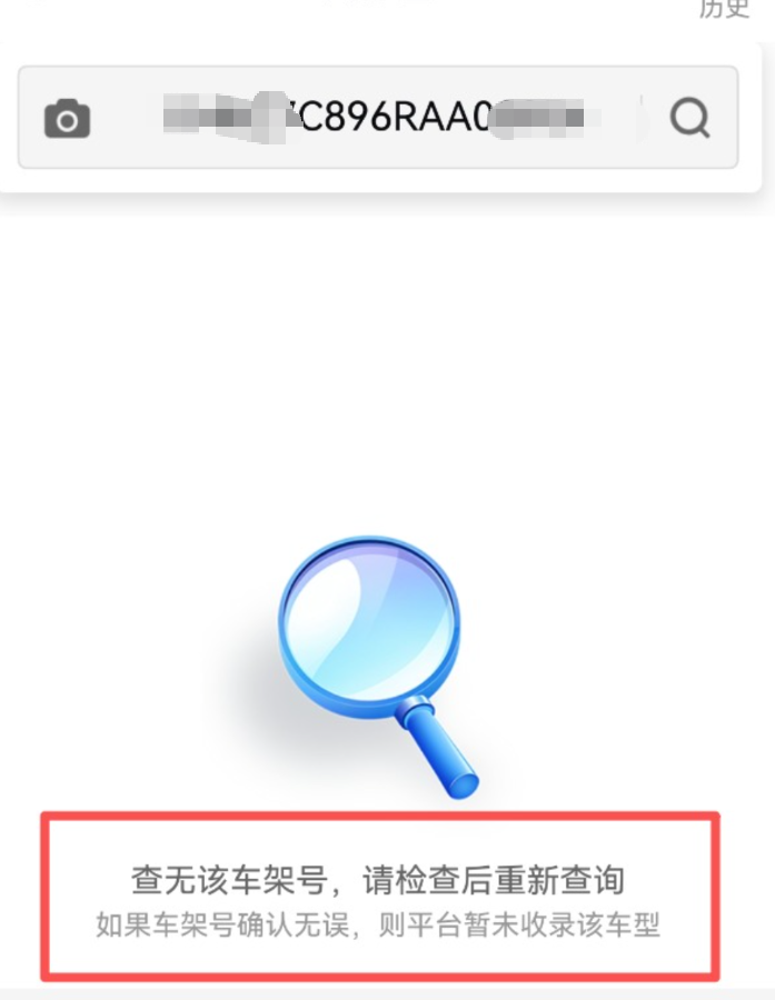 Manufacturer after-sales database query result: VIN not found — confirming test vehicle status